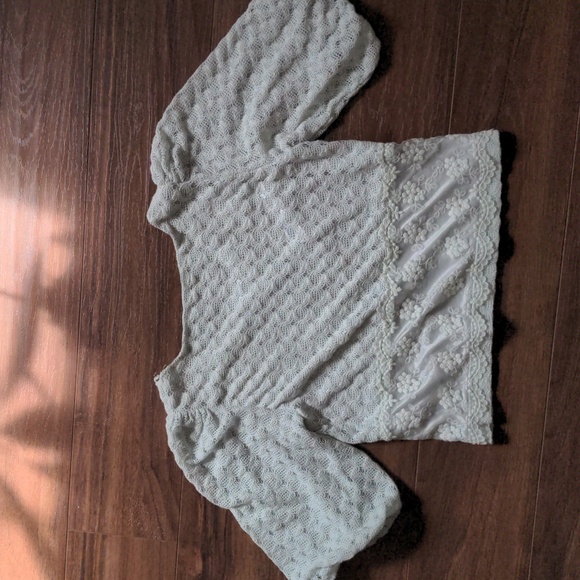 Seafoam Green Blue Regency Style Top Gold Buttons Puff Sleeve - Picture 8 of 8